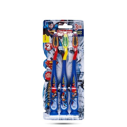 Kit 333 3 Escovas Dental Macia Superman Ventosa Jadefrog