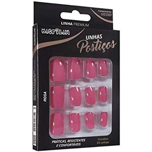 Unha Postiça Quadrada Rosa Tam Médio (Embalagem C/ 24 Unhas)