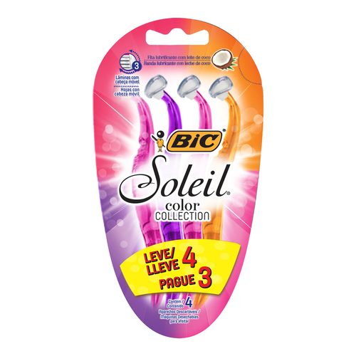 Apar Barbear Bic Soleil Fem Lv4 Pg3 Rosa Roxo Laranja